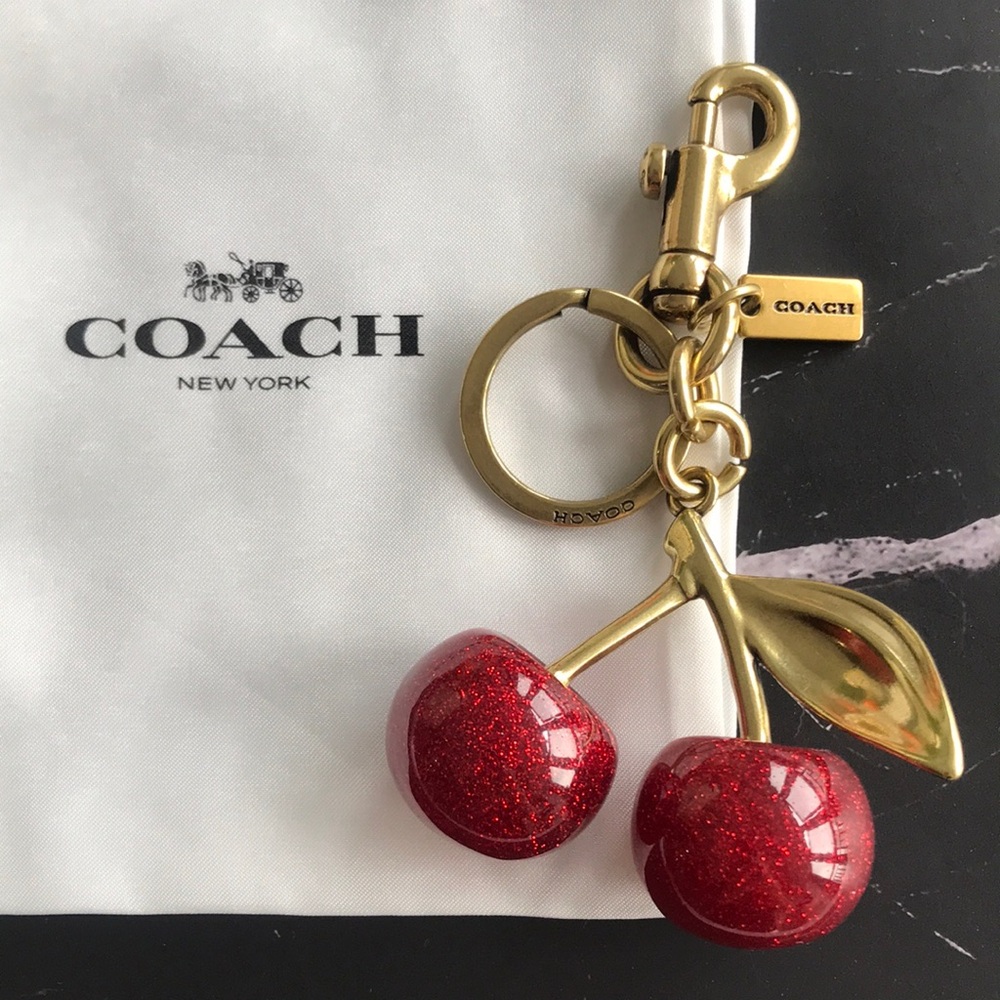 Coach Gold-Tone Red Glitter Cherry Keychain
